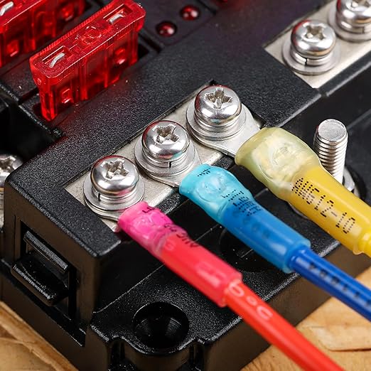 haisstronica 200pcs 1/4" Blue Marine Grade Heat Shrink Ring Connectors,16-14 Gauge Tinned Red Copper 0.7mm Ring Terminals Connectors,Brazed-Seam Insulated Electrical Crimp Wire Terminals