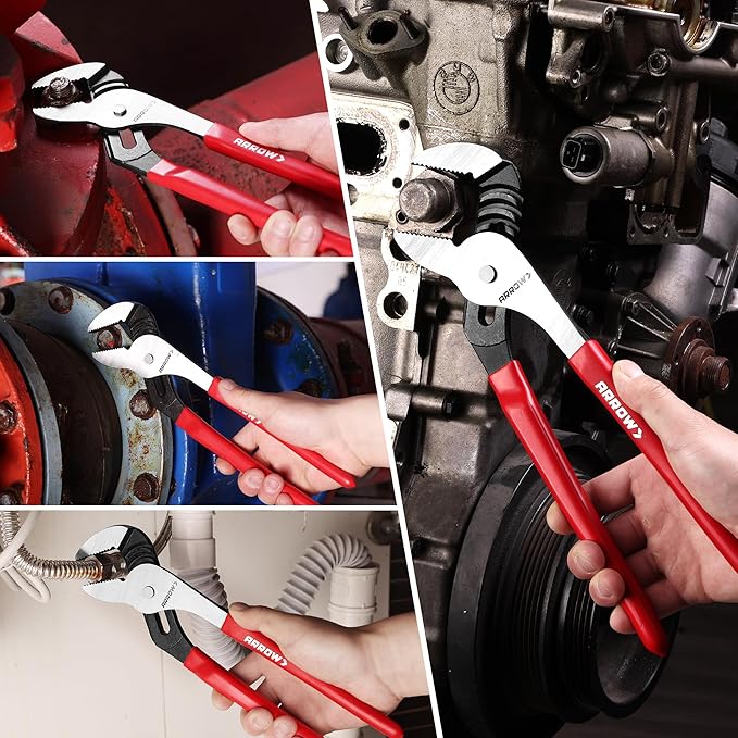 ARROW 3-Piece Groove Joint Pliers Set, Adjustable Water Pump Pliers Set (8", 10", 12") with 5 & 7 Jaw Positions, Serrated Jaws and Comfort Dip-grip Handle, for Plumbing Repair & Home Maintenance