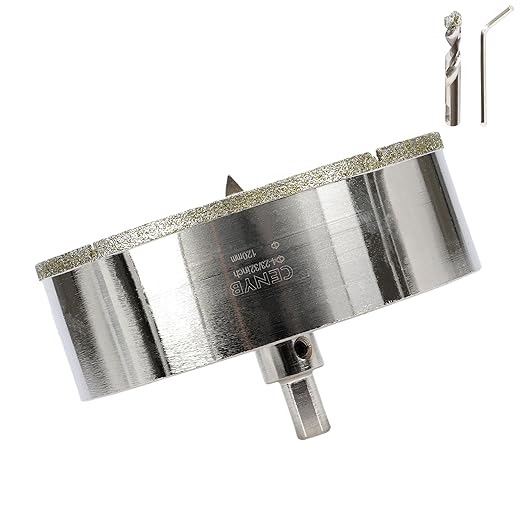 4-23/32inch | 120mm Diamond Hole Saw with Center Drill bit and Diamond-Coated Center Drill bit for Ceramic Glass Marble Fiberglass Granite and Porcelain Tiles by CENYB