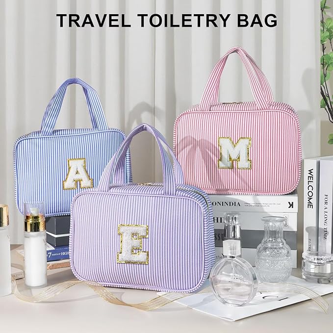 TOPEAST Travel Hanging Toiletry Bag Initial Makeup Bag for Women Teen Girls - Birthday Gifts for Women Teen Girls, Gifts for Daughter Sister Friends Mom Her - Letter A, Blue