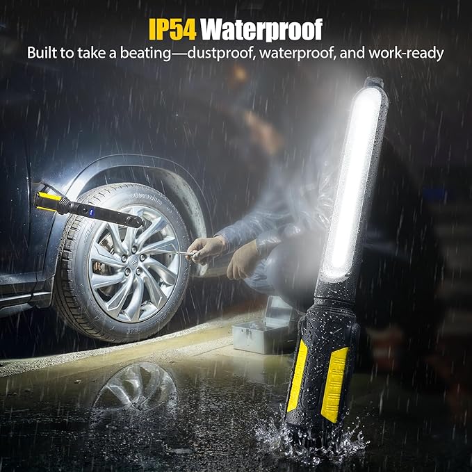 SYLSTAR Work Light for Mechanic, 2400LM LED, 4400mAh Rechargeable, Magnetic, Underhood Work Light with Hooks for Car Repairing, Job site, Garage, Workshop, Emergency(Yellow)