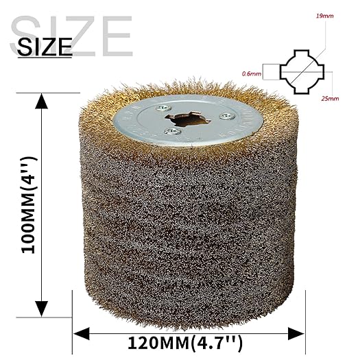 120x100mm Copper Plated Steel Wire Brush Wheel Surface Conditioning Tool 4.7" x 4" with 3/4" Quad Keyway for Surface Finishing of Stainless Steel, Aluminum, Metal and Wood (0.15 Wire)