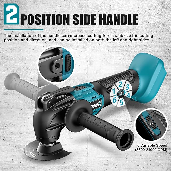 Cordless Oscillating Tool Compatible with Makita 18V Battery, 6 Variable Speed Brushless Tool, Oscillating multi tool kit for Cutting Wood Drywall Nails Remove Grout & Sanding(No Battery）