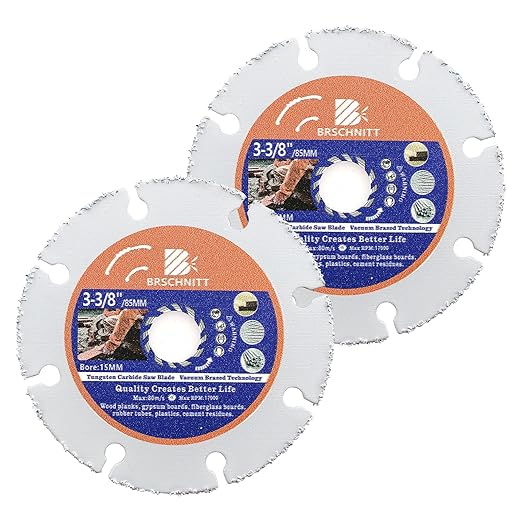 Carbide Multi Wheel,BRSCHNITT 2pcs 4 Inch (100mm) with Arbor 7/8"-5/8" Tungsten Carbide Cut Off Wheel for Wood,Laminate,Gypsum Board,Plastic for Angle Grinder Cutting Disc