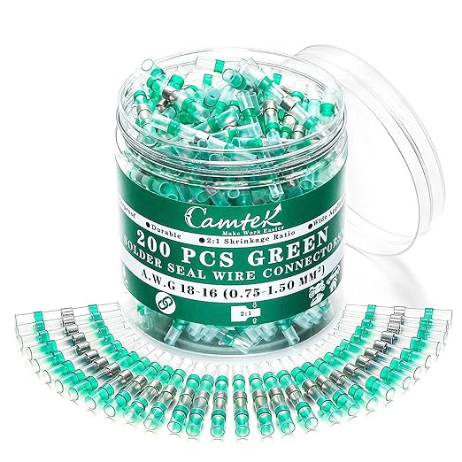 200PCS Solder Seal Wire Connectors Green 18-16 AWG, Marine Grade Self Soldering Heat Shrink Wire Connectors Waterproof Insulated Electrical Butt Splice Wire Terminals for Automotive Boat Truck