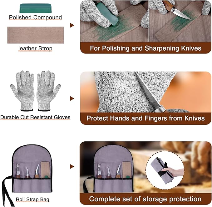 YHLAWM Wood Whittling Kit for Beginners, 7 Pcs Wood Carving Kit with 3 Pcs Carving Knives & 4 Pcs Carving Auxiliary Tools, Starters Carving Set, Gift Set for Kids and Adults