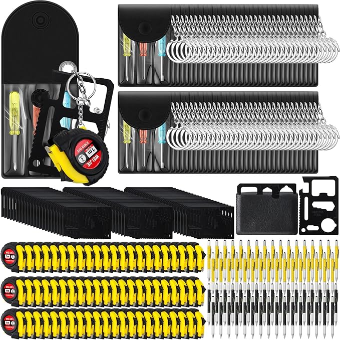 264 Pcs Mini Tape Screwdriver Keychain Set Christmas Men Gifts Bulk Adult Party Favors Multitool Pen Card Tool Measuring Keychains Stocking Christmas Stuffers for Men Dad (Yellow,Black)