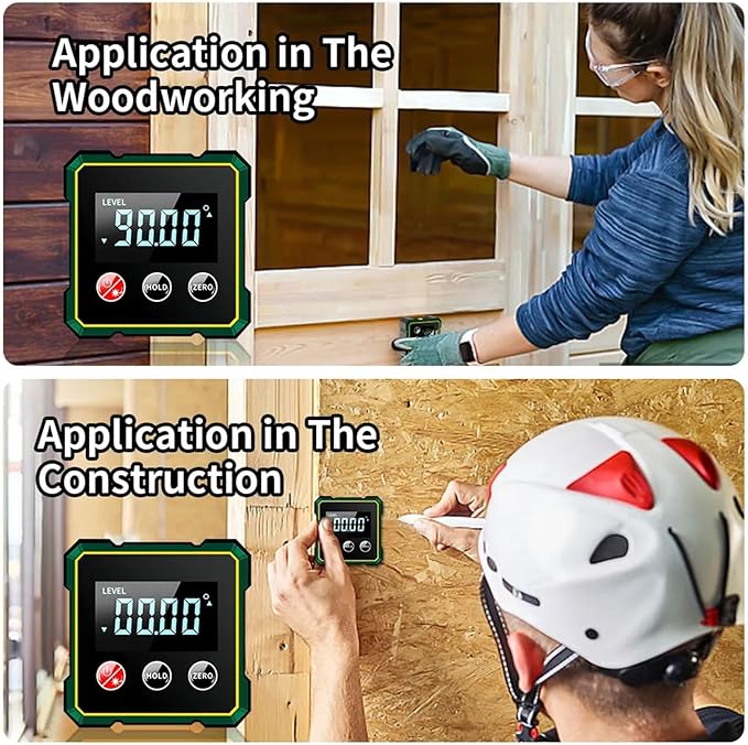 Digital Angle Finder with Electronic Laser Level,Inclinometer- 4-side Strong Magnetic Angle Gauge with Backlight, Finder Measuring Tool for Woodworking Tablesaw(Laser Level is Class II, Output<5mW)