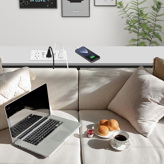Recessed Power Strip with PD 30W Fast Charging, Conference Desk Flush Mount Outlets Plug in 6 Outlets & 8 USB Ports,3FT Cord Furniture Drawer Outlet White