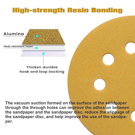 100PCS 5 Inch 8 Hole Sanding Discs 80 Grit,Gold Round Hook and Loop Sandpaper for Random Orbital Sander