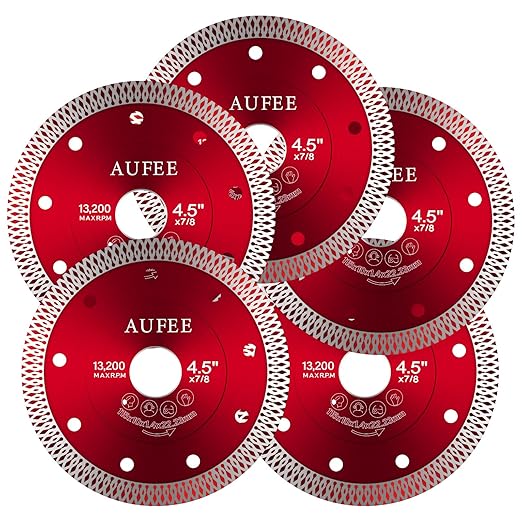5 Pcs Diamond Saw Blades, 4-1/2'' Tile Cutting Blades for Angle Grinder, Glass Cutting Disc Grinder Blades for Cutting Porcelain Ceramic Granite Marble (Red)