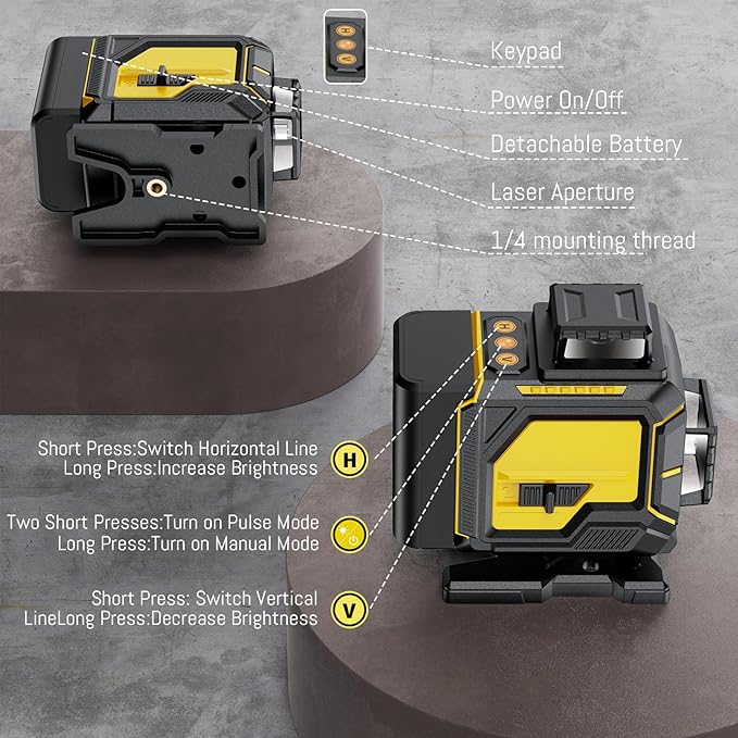 16 Line Laser Level 360 Self Leveling,4x360° Professional 4D Cross Line Green lazer Level with 2 Batteries for Construction and Picture Hanging,Adjustable Brightness Magnetic Bracket,Remote Control
