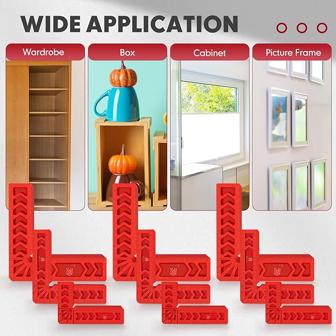 Positioning Squares, 90 Degree Corner Clamp, Right Angle Clamp Woodworking Tool, Carpentry Squares, Carpenter Tool for Picture Frames, Cabinets or Drawers, Set of 6（3" 4"6"）