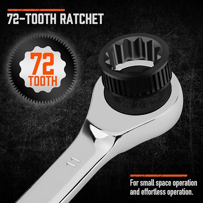 HORUSDY 8-Piece Metric Ratcheting Wrench Set | Ratchet Combination Wrench Set with Organizer | 72-Teeth | 8mm - 17mm | Chrome Vanadium Steel