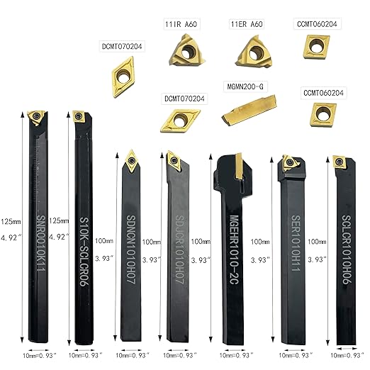 Indexable Lathe Turning Tool 3/8”10mm 7PCS Metal Lathe Tools+21PCS Carbide Inserts，Carbide Lathe Tools ，Lathe Tools，Hard Alloy Cutting Tools and Blades Used and Boring Mini Lathe Tools+10pcs Screw