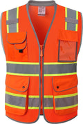 JKSafety 9 Pockets Hi-Vis Safety Vest Breathable Mesh Fabric Cushioned Collar Work Utility PPE Lightweight Industrial Work Gear ANSI/ISEA compliant (101-Orange 3XL)