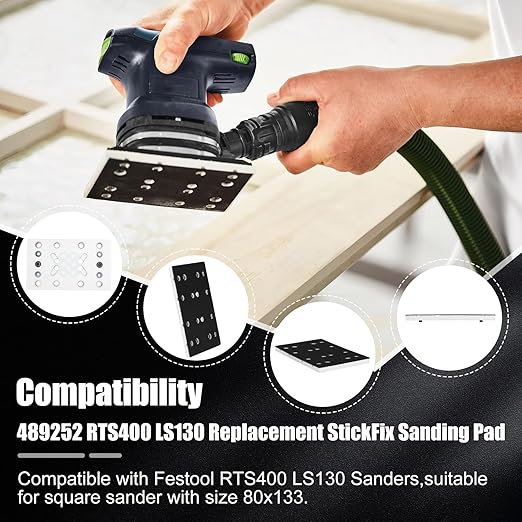 489252 RTS 400 Replacement StickFix Sanding Pad 2-Pack for festool 80mm X 130mm (3 5/32 x 5 1/4 in) Soft 12 Holes Compatible with festool RTS 400 RS 400 RTSC 400 Random Orbit Sanders