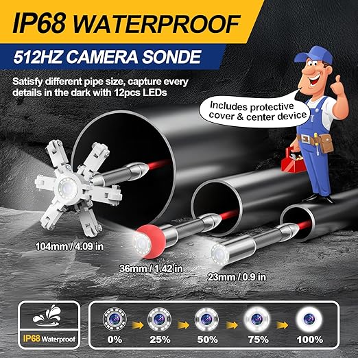 Anysun All in 1 Sewer Camera with Locator & Wheels & Pull Handle, 7MM 300Ft Cable, Self Leveling, Distance Counter, 32GB Card, 9'' HD Monitor, Pipe Drain Inspection Camera IP68 Industrial Borescope