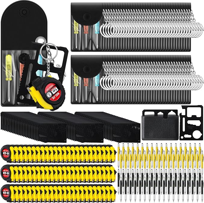 288 Pcs Mini Tape Screwdriver Keychain Set Christmas Men Gifts Bulk Adult Party Favors Multitool Pen Card Tool Measuring Keychains Stocking Christmas Stuffers for Men Dad (Yellow,Black)