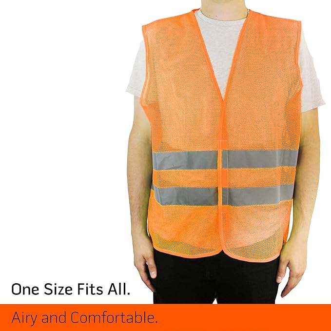 PeerBasics Safety Vests 20 Pack - Orange Reflective High Visibility, Men Women