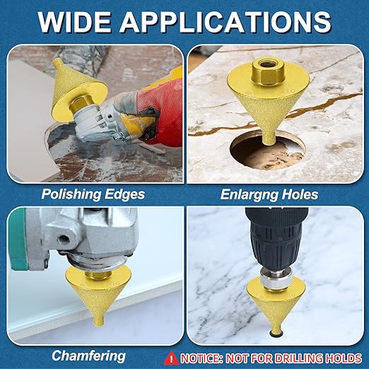 HARFINGTON Diamond Beveling Chamfer Bits 0-2" Dia M10 Thread Cone Tile Bit with Adapter, Countersink Drill Bit to Enlarge Holes for Porcelain Tile, Marble, Ceramic, Glass, Stones