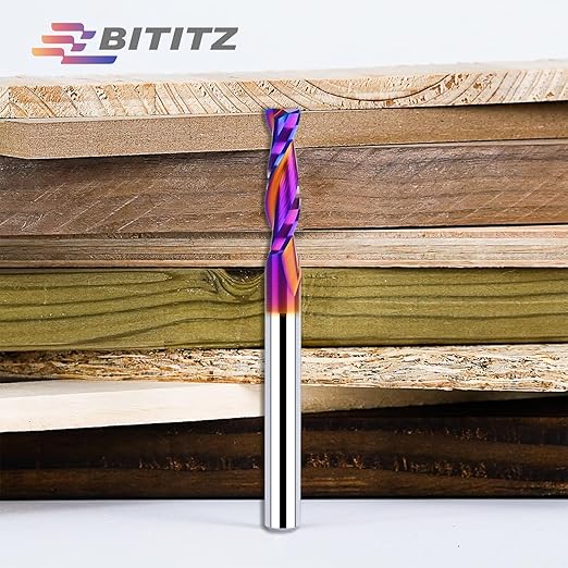 2PCS 1/4 Upcut Spiral Router Bit 1/4 Inch Shank 1 inch Cutting Length with Extra Long Life Coating CNC Router Bits End Mill for Wood Cutting, Slot Mortise, Engraving