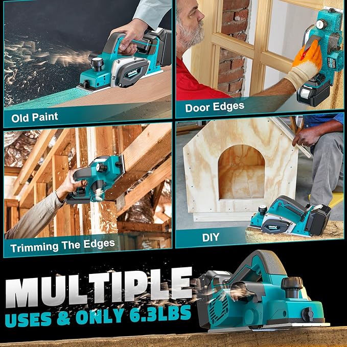 Cordless Electric Hand Planer: 3-1/4-Inch Handheld Planer Compatible with Makita 18V Battery (No Battery) - 15000 RPM Power Wood Planer for Woodworking, Carpentry, and Home DIY