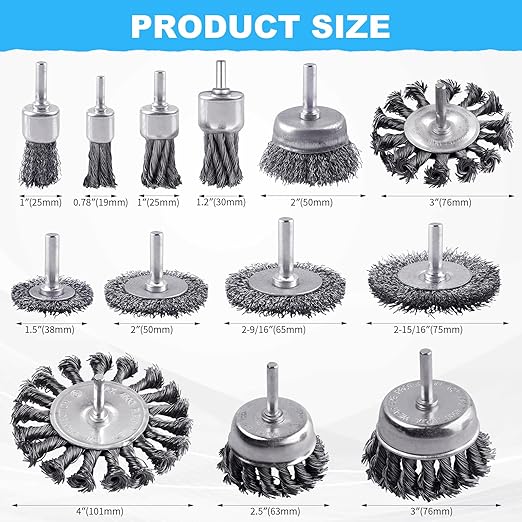 Rocaris 28 Pack Wire Wheel Brush, Carbon Steel & Twist Knot Cup Brush, Wheel Brush, Pen Brush Set with 1/4-Inch Round Shank for Rust Removal, Corrosion and Scrub Surfaces, Grey
