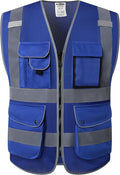 JKSafety 9 Pockets High Visibility Safety Vest for Men and Women, Hi-Vis Reflective Blue Safety Vests with Zipper Front, Meet ANSI/ISEA Standards (159-Blue 4XL)