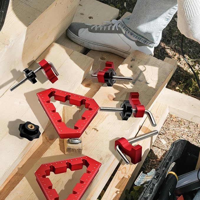 Clamping Squares For Woodworking 45/90 Degree Clamp Triangle Right Angle Clamp, 90 Degree Corner Clamp, Aluminum Alloy Red 6PCS