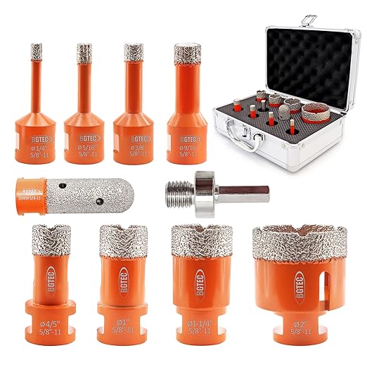 Diamond Core Drill Bits Set,BGTEC 10pcs Tile Hole Saw Kit 6/8/10/14/20/25/32/50mm with 20mm Finger Bits for Porcelain Tile,Ceramic Granite Marble Stone Masonry Brick
