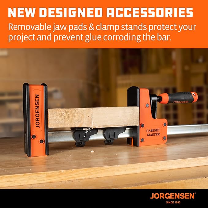 JORGENSEN 12-Inch Parallel Bar Clamp, Heavy-Duty Cabinet Master Clamp for Woodworking Glue-Up, 2200 lbs Force, Quick Release, Spreader Function, 2-Pack