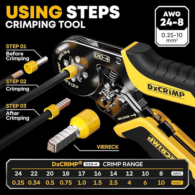 Ferrule Crimping Tool Kit, Ratchet Pliers for 24-8 AWG with 24 Types Insulated, Non-Insulated and Two Wire Ferrules, Ferrule Crimper, Wire Ferrules Kit, Crimping Pliers set with Wire Strippers