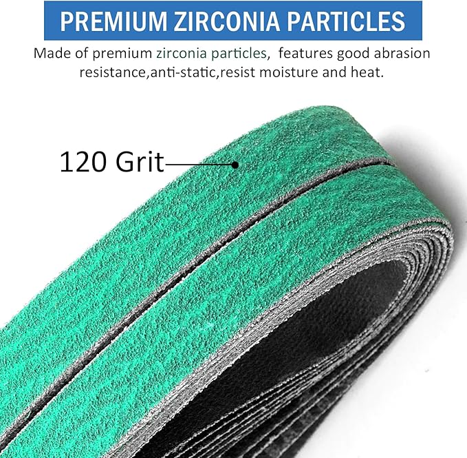 1/2 x 18 Inch Sanding Belts, 120 Grit Sanding Belts for 1/2 Inch x 18 Inch Air File Sander, Woodworking, Metal Polishing, 20 Pack Zirconia Sanding Belts for Belt Sander