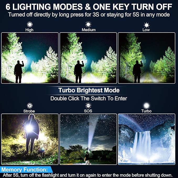 Flashlights High Lumens Rechargeable, Super Bright Long Range Small Powerful Flashlight, 6 Modes LED Tactical Pocket Waterproof Flash Light for Home Emergency (1, Purple)