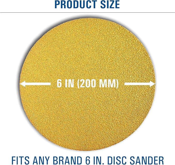 Starcke Premium 6 Inch No Hole Hook and Loop Grip Sanding Discs - Gold Aluminum Oxide (50 Pack, Assortment - 80/150/220/320/400 Grit)