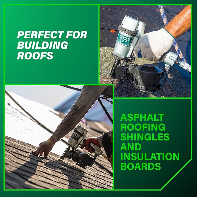 Metabo HPT Roofing Nailer, Pro-preferred Pneumatic Power Nailers, Ideal for Asphalt Roofing Shingles, 16 Degree 7/8″ to 1-3/4″ Roofing Nails, NV45AB2