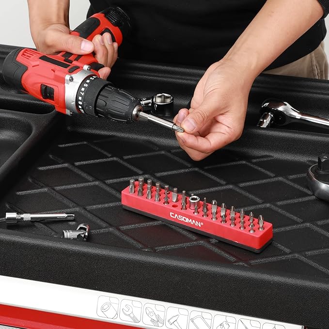 CASOMAN 2PCS 1/4" Hex Bit Organizer with Magnetic Base - Red, 86 Hole Bit Organizer with Strong Magnetic Base, Magnetic Bit Organizer for Your Specialty