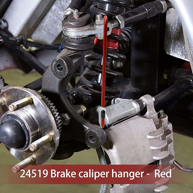10 pcs Brake Caliper Hanger Hooks - with Rubber Tips for Automotive Work on Brake Axle and Suspesion Systems, Hardness Steel, Red Powder Coated Brake Caliper Hanger Hooks (10PC)