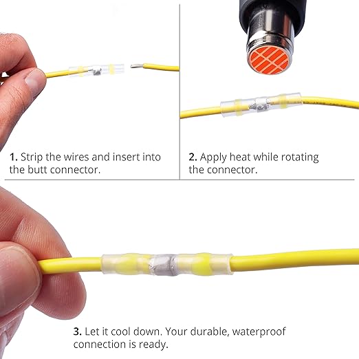 Wirefy 100 Pieces Electrical Heat Shrink Solder Lugs - Waterproof Electrical Terminals - Waterproof End to End Connection - Yellow 4-6mm²