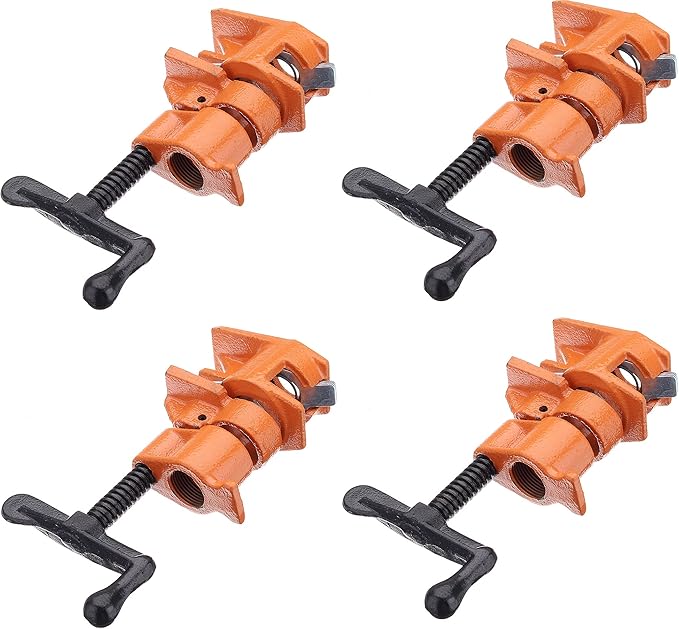 Y&Y Decor 4 Pack 3/4" Pipe Clamps for Wood Gluing, Heavy Duty Cast Iron, Professional Woodworking Tools