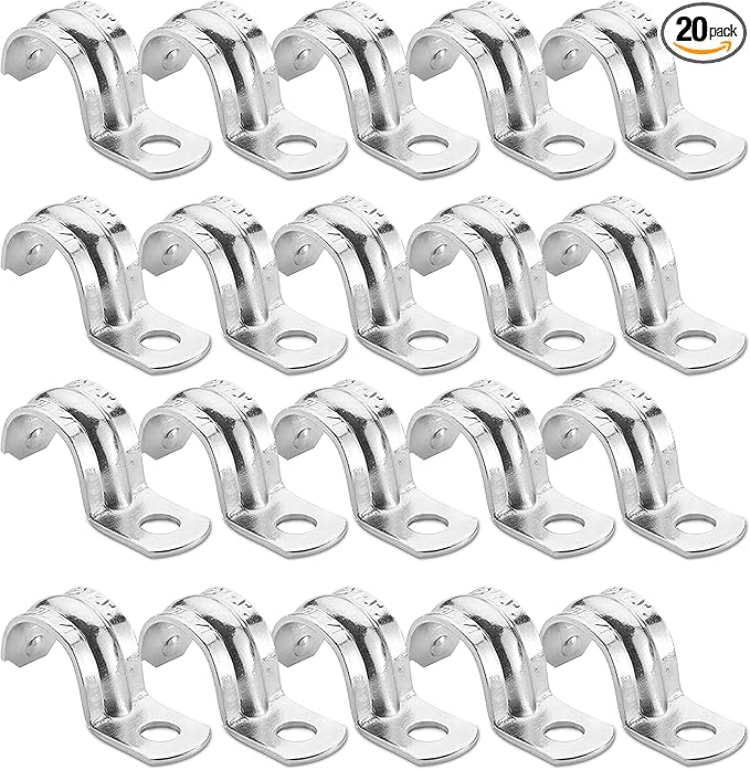 OHLECTRIC Heavy Duty Pipe Strap (20 Pack - 1-1/2 Inch) Zinc-Plated Steel EMT Conduit Clamps - 1 Hole Reinforced Rib Design - Snap-On Installation - Metal Pipe Strap for EMT Conduits