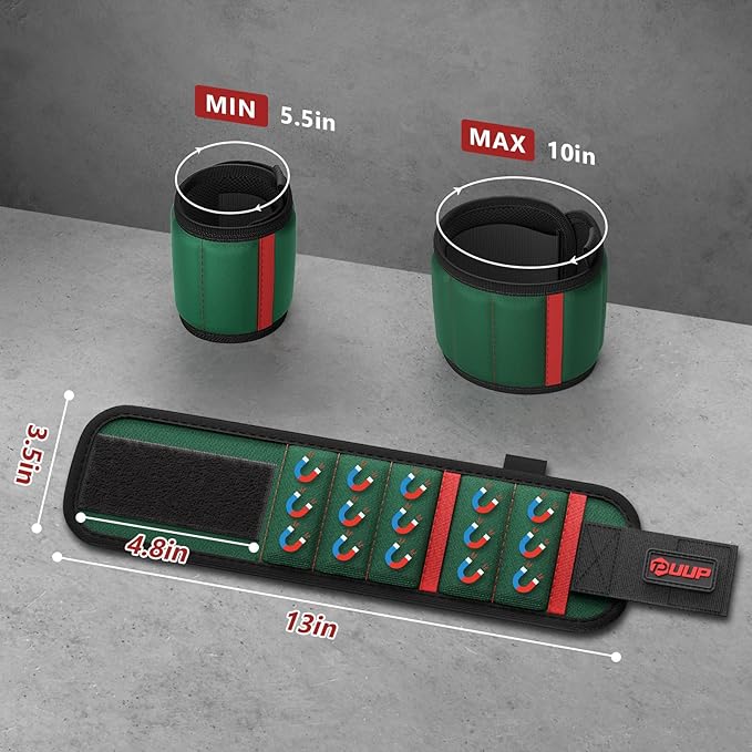 Magnetic Wristband for Tools, Tool Belt Wrist Band with 15 Powerful Magnet, Adjustable Wrist Screws Holder, Gifts for Men, Him, Dad, Fathers Day, Mechanics, Woodworker, Handyman