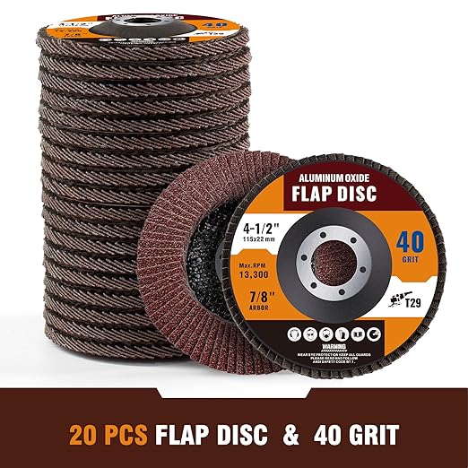 20 Pack Aluminum Oxide Flap Discs 4 1/2 for Angle Grinder 40 Grit 7/8” Arbor Flapper Wheel for Wood and Metal Sanding, T29