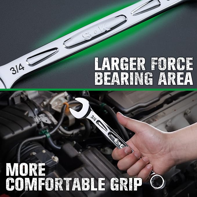 SK Combination Wrench Set, SAE 5/16" to 3/4", 11-Piece, SuperKrome Finish, Premium CR-V Construction, with Rolling Pouch