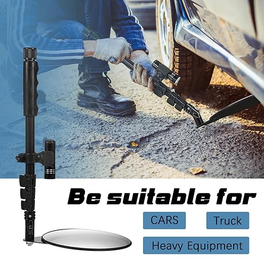 Barydat 2 Pack Under Vehicle Inspection Mirror with Telescoping Handle and Light 8 Inch Diameter Security Angle Adjustment Handheld Inspection Mirror for Under Car Truck Equipment Over Shelf