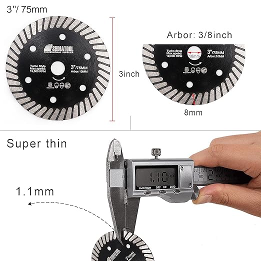 SHDIATOOL Tile Diamond Saw Blade,5Pcs 3In/75mm x Arbor 3/8In/10mm for Ceramic,Hard Porcelain,Glazed Tiles Dry Cutting disc