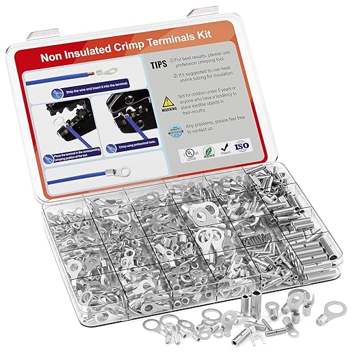 AIRIC 480 PCS Non Insulated Wire Connectors Kit, 26-8 AWG Uninsulated Connector, Bare Cable Ends, Electrical Crimp Terminals End, Wiring lugs for 26-8 Gauge Wires, Ring Fork Butt Splice Terminal
