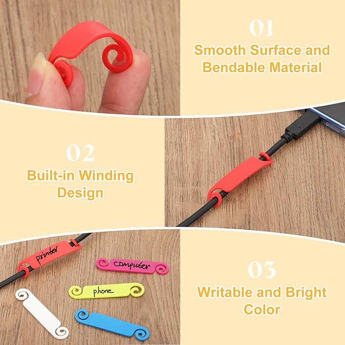 PATIKIL Cable Tags Multicolor Cable Management Labels Cord Identification Tags, Wire Cord Markers for USB Computer Phone Charger Power - 100Pcs (5 Color)