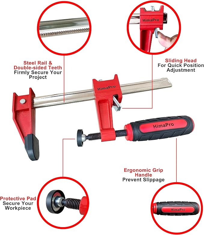 HimaPro 6 Inch Bar Clamp Set, 4 Pack 600 lbs Load Limit Medium Duty Quick Release Steel F Clamp, Ideal for Woodworking, Metalworking, and DIY Projects
